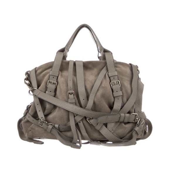 Alexander Wang Suede Leather Multi-Strap Kristen Shoulder Tote Bag Dove Gray - Picture 1 of 6